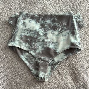 Tori praver swim bikini bottom blue teal tie-dye flounce high waist bottom